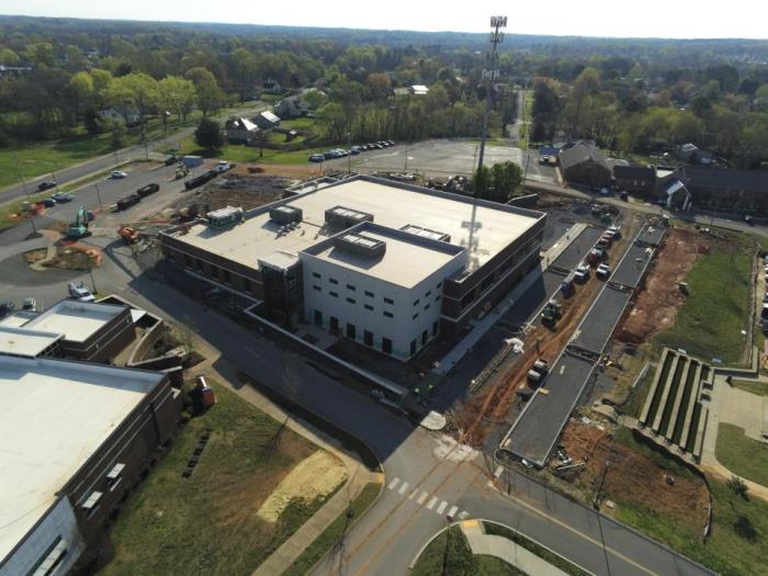 Rec Center drone photo of construction progress